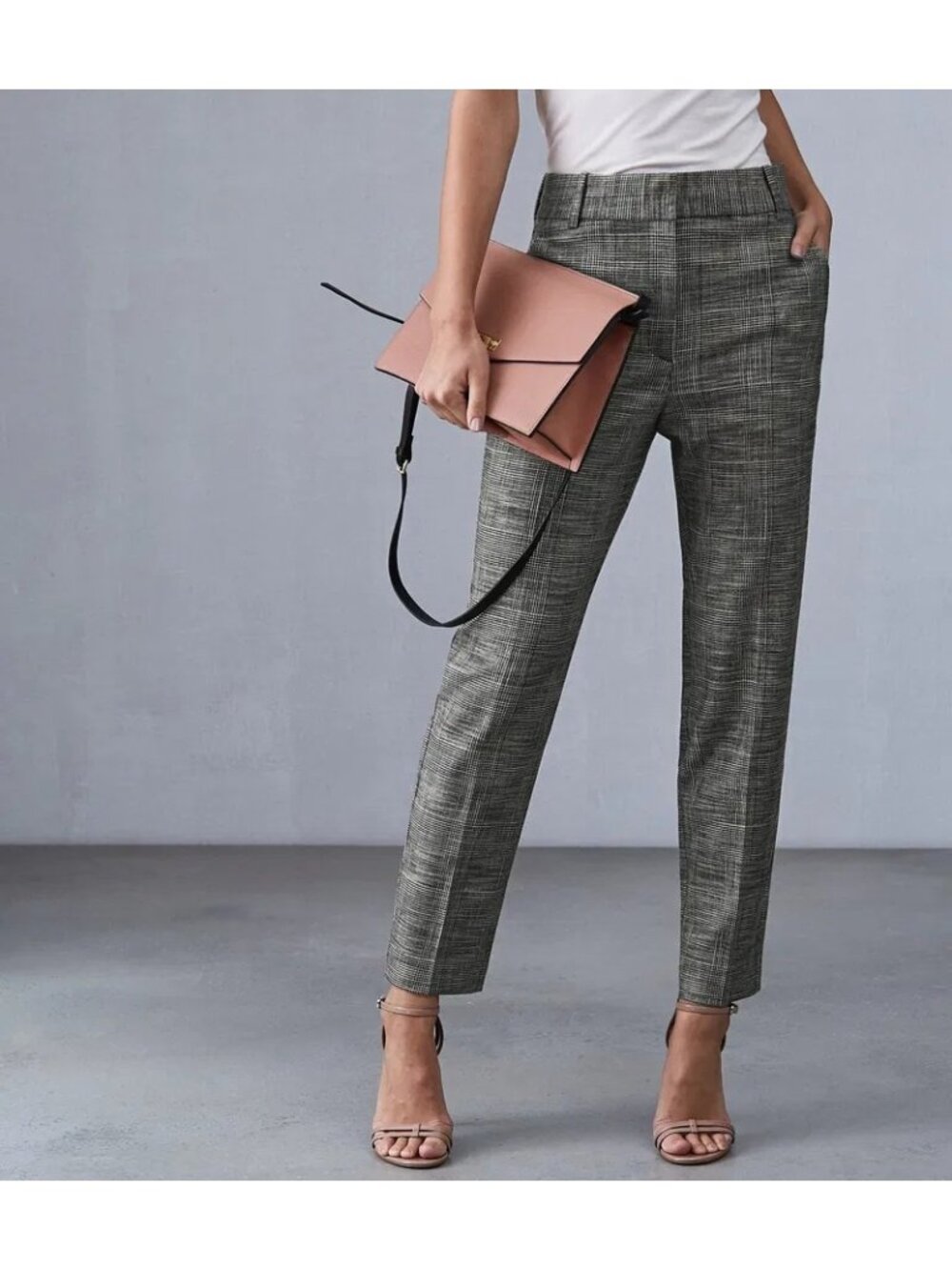 REISS US 4 Issa Checked Tailored Trousers Pants High Rise Straight Leg